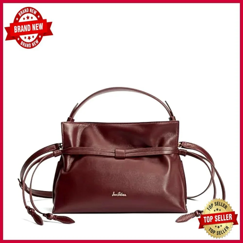 Small Leather Drawstring Crossbody Tote with Adjustable Strap